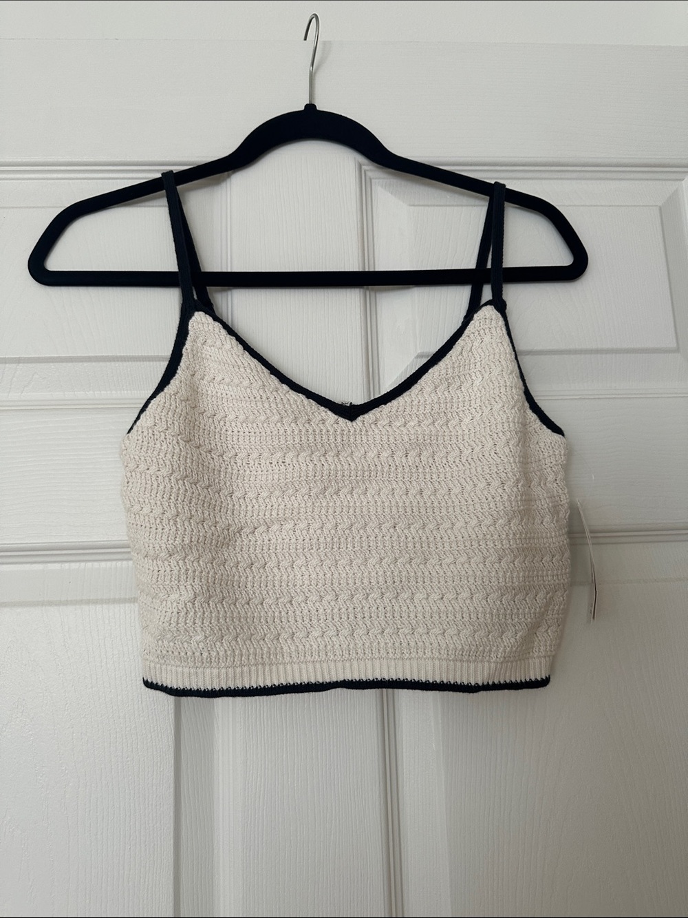 Abercrombie & Fitch Cream Knit Cropped Camisole with Black Trim